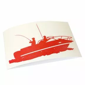 Наклейка «Рыбаки на катере» - виниловая плёнка красного цвета