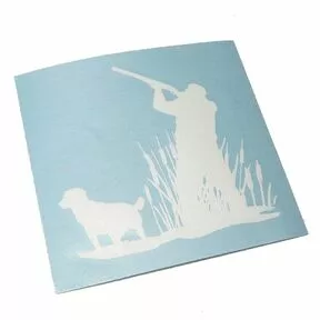 Наклейка «Охотник с собакой»  - виниловая плёнка белого цвета